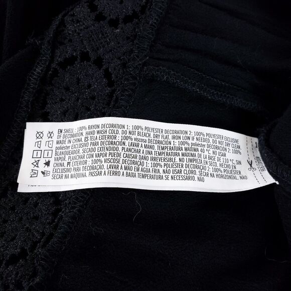 Boho Floral Embroidery Duster Kimono Womens M Black Buttoned Waist Peasant Lace - Picture 9 of 10